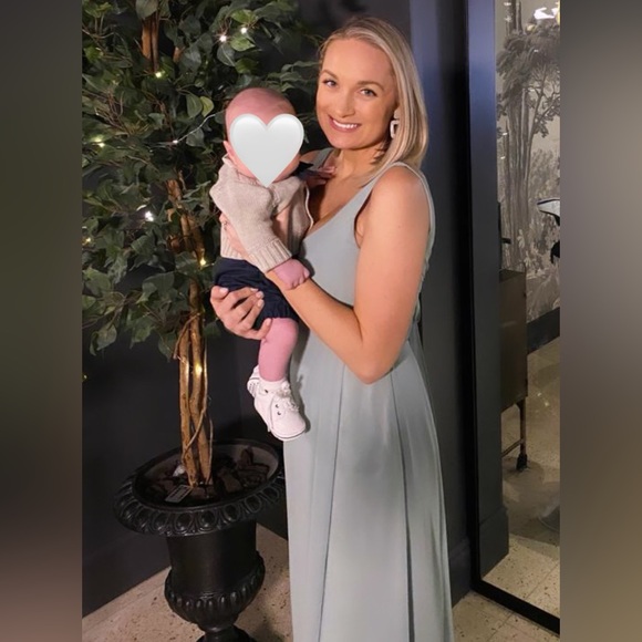 Dusty sage chiffon tank scoop neck dress with tie back - Picture 12 of 12